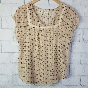 Pink Rose  Womens Semi Sheer Tribal Print Boho Top Size Large